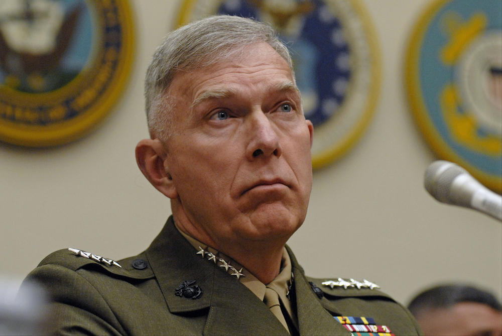 Gen. James T. Conway, Marine Corps commandant, testifies at a House Armed Services Committee hearing on the way forward in Iraq on Jan. 23, 2007.