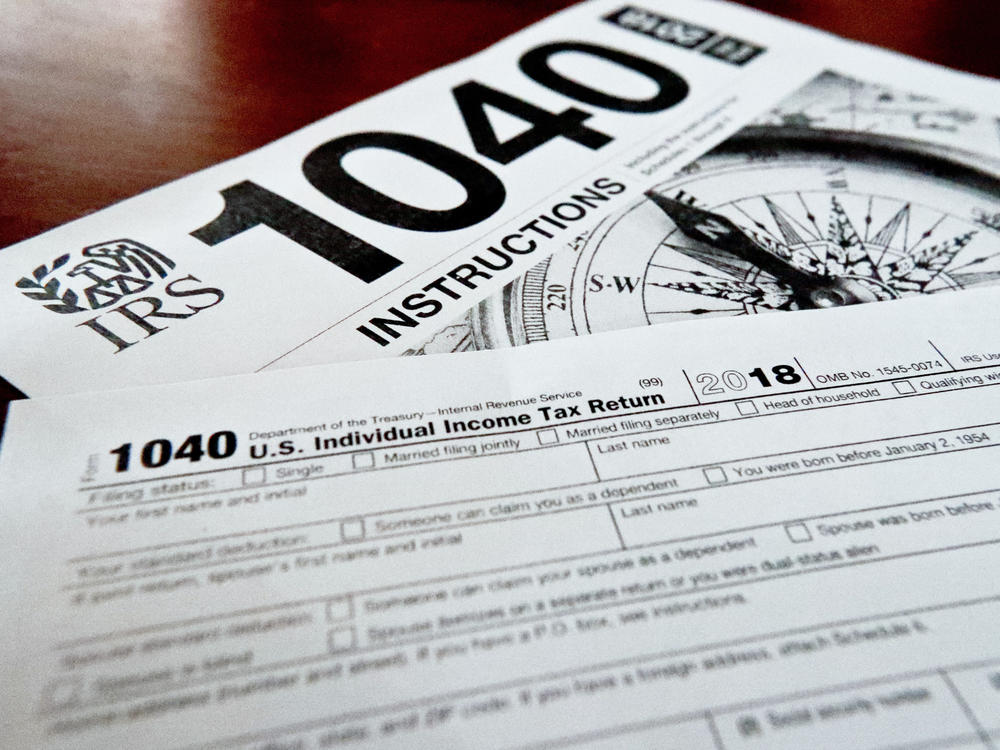 Internal Revenue Service taxes forms are seen on Feb. 13, 2019.