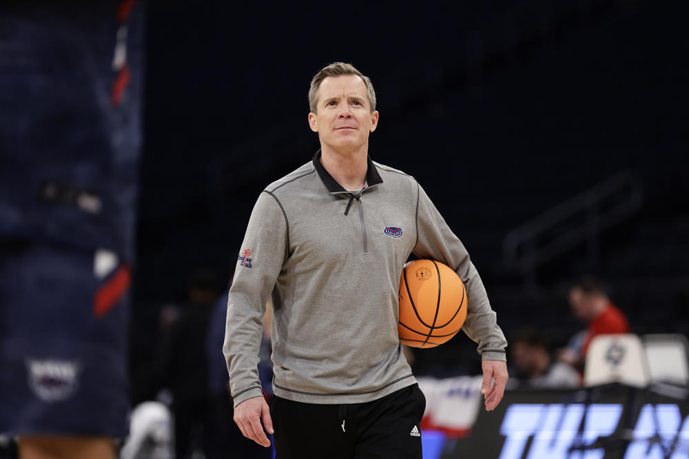 Florida Atlantic head coach Dusty May looks on during practice in March.