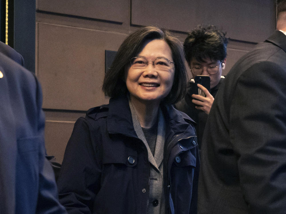 Taiwan's President Tsai Ing-wen leaves a hotel in New York, Wednesday, March 29, 2023.