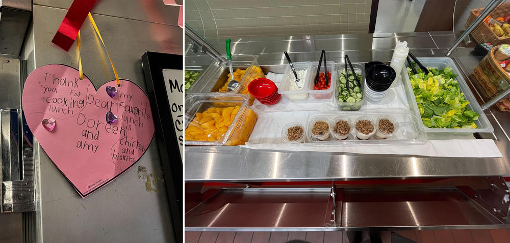 Students in an elementary school in Vermont send cards to the nutrition officials after a meal.