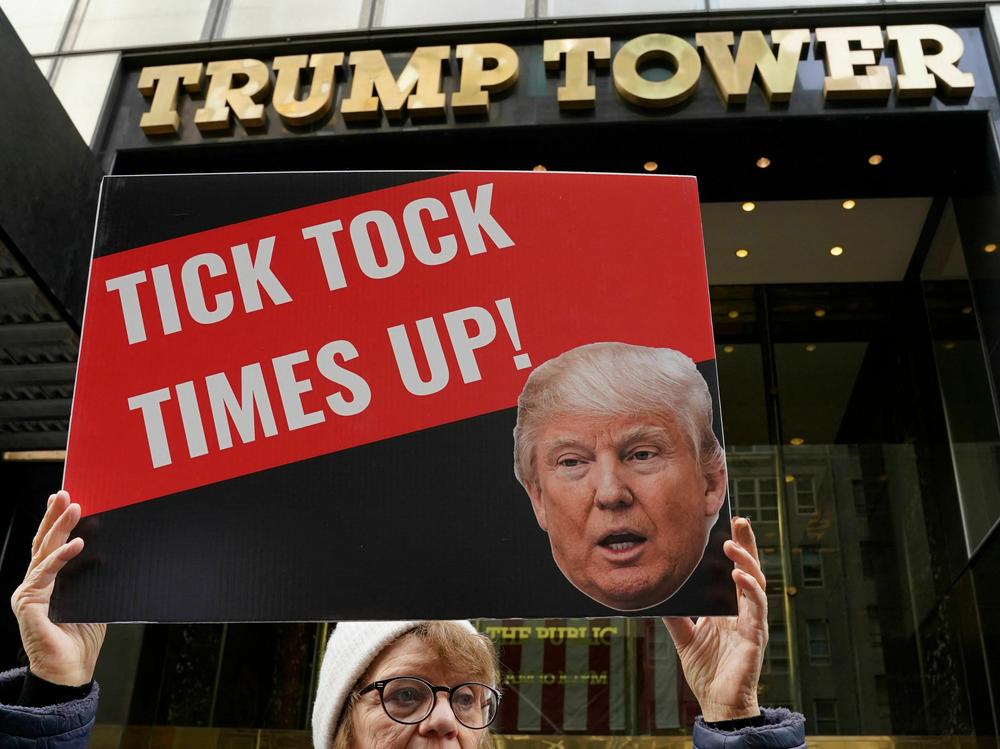 Protesters rally in front of Trump Tower in New York City on Friday.