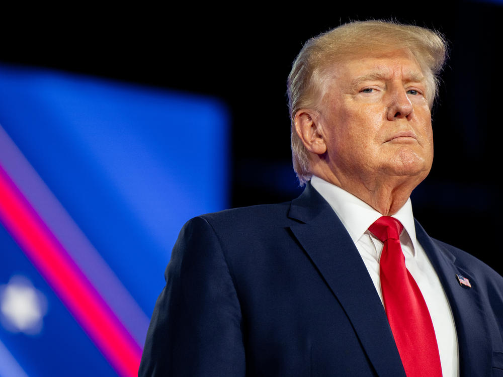Former President Donald Trump, pictured here at the Conservative Political Action Conference in August, was indicted by a Manhattan grand jury on Thursday.
