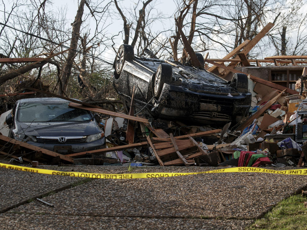 Homes damaged by a tornado are seen on Friday in Little Rock, Ark. Tornadoes damaged hundreds of homes and buildings Friday afternoon across a large part of Central Arkansas.