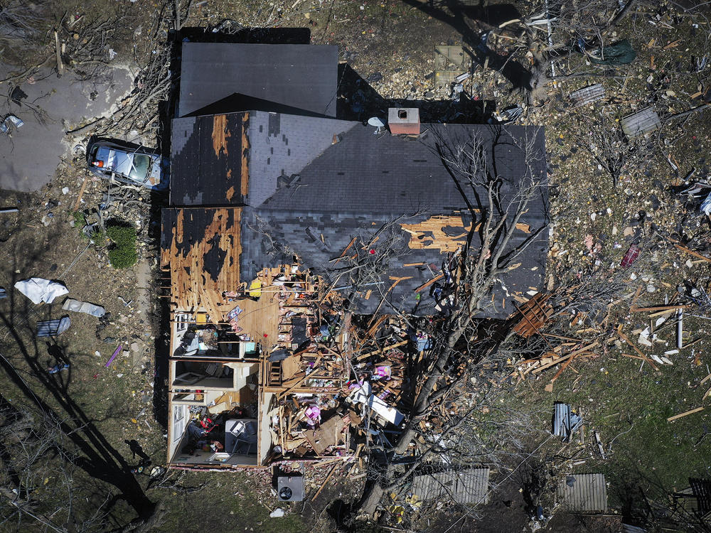 A house is destroyed from a tornado in Covington, Tenn., on Saturday.