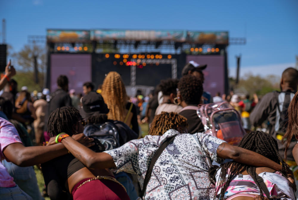The crowd dances to the music at the Dreamville Music Festival in Raleigh, N.C.
