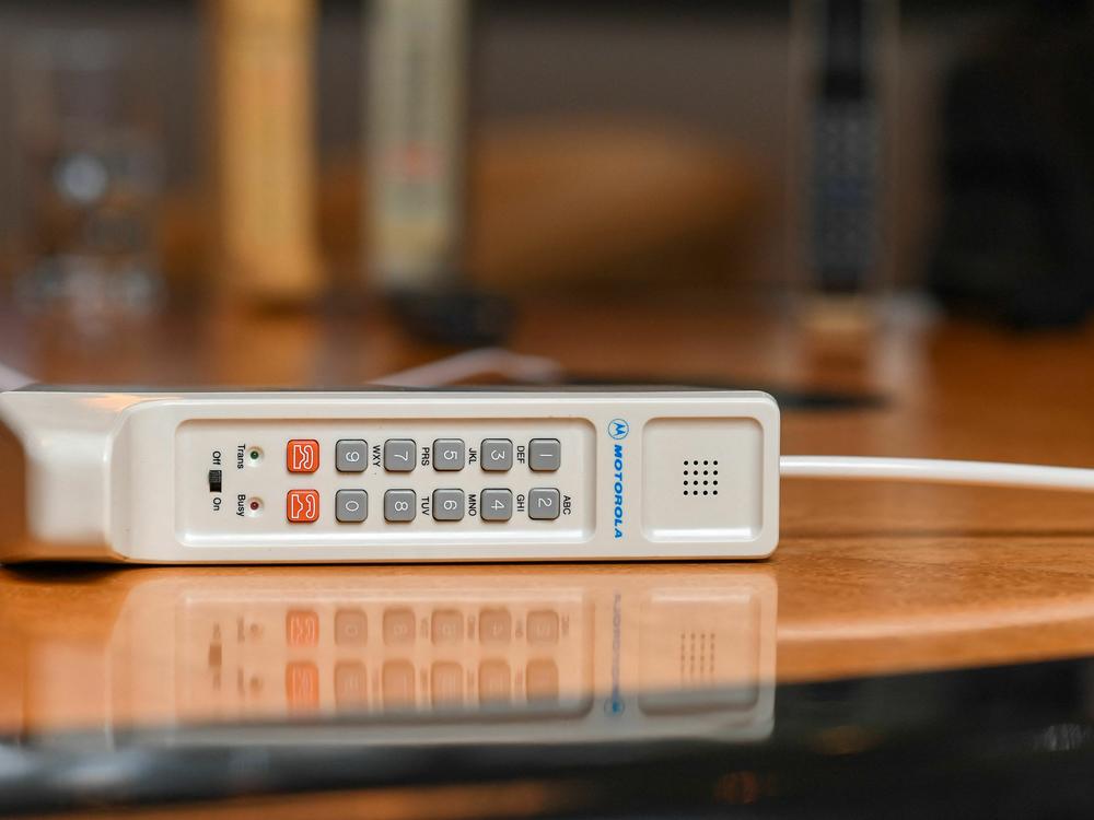 A contemporary copy of the original cellphone that engineer Martin Cooper used to make the first mobile call on April 3, 1973.