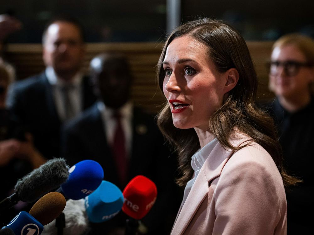 Finnish Prime Minister Sanna Marin speaks to members of the international media following the Finnish parliamentary elections on Sunday in Helsinki.