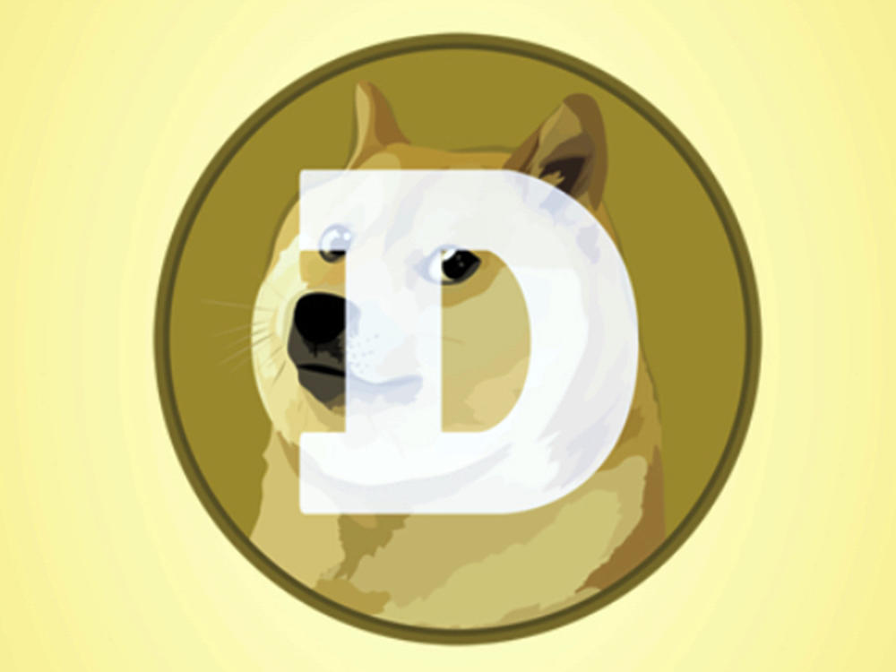 This mobile phone app screen shot shows the logo for Dogecoin.