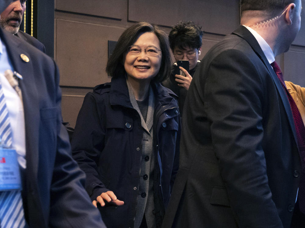 Taiwan's President Tsai Ing-wen leaves a hotel in New York on March 29.