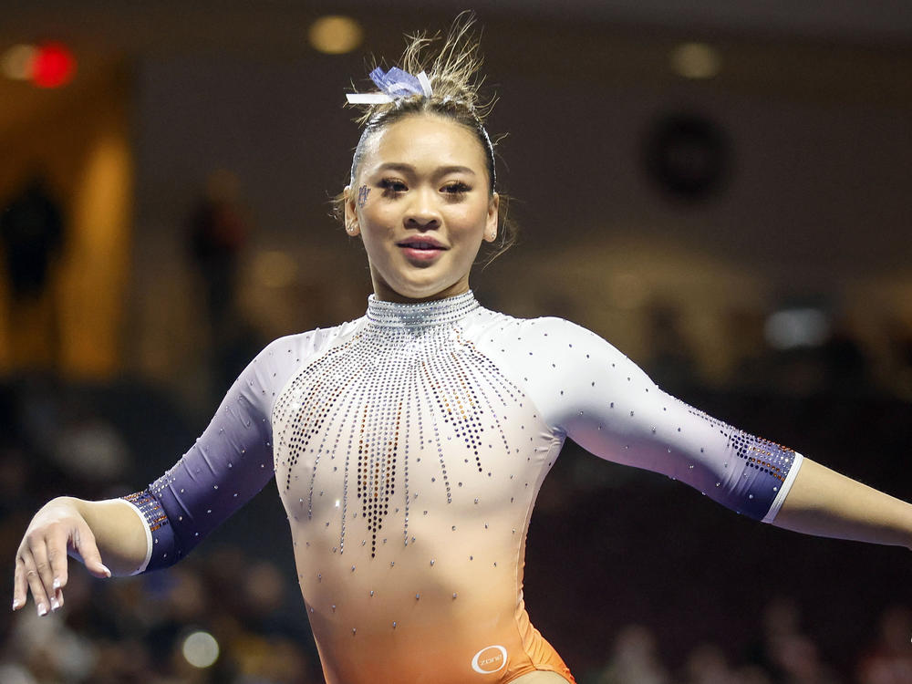 Auburn University's Sunisa Lee competes on the floor exercise during an NCAA gymnastics meet on Jan. 7 in Las Vegas.