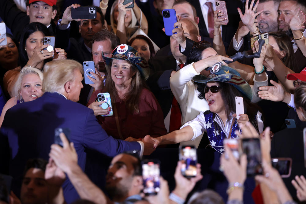 Former U.S. President Donald Trump greets supporters during an event at Mar-a-Lago April 4, 2023 in West Palm Beach, Florida.
