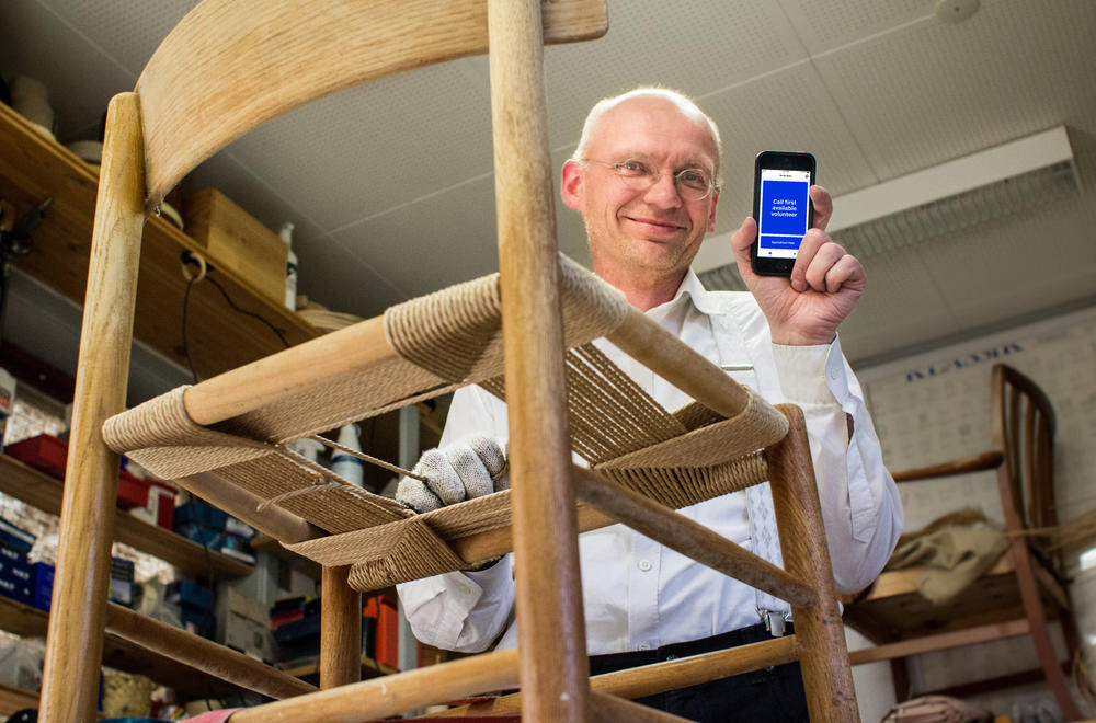 Hans JÃ¸rgen Wiberg in his furniture studio.