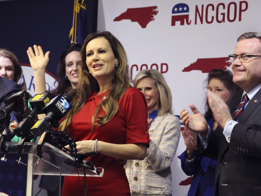 North Carolina state Rep. Tricia Cotham announces she is switching affiliation to the Republican Party at a news conference on Wednesday.