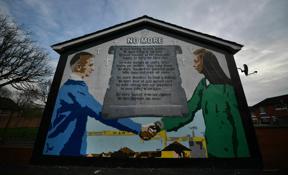 A peace mural is seen in a loyalist area on April 4 in Belfast, Northern Ireland. The Good Friday Agreement, signed on April 10, 1998, ended most of the violence during the decades-long conflict known as The Troubles.