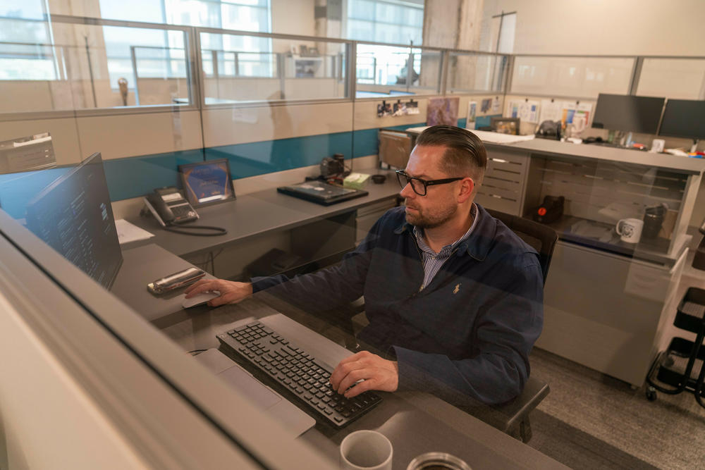 Chief information officer for Twin Falls, Joshua Palmer, at his desk on April 6, 2023.