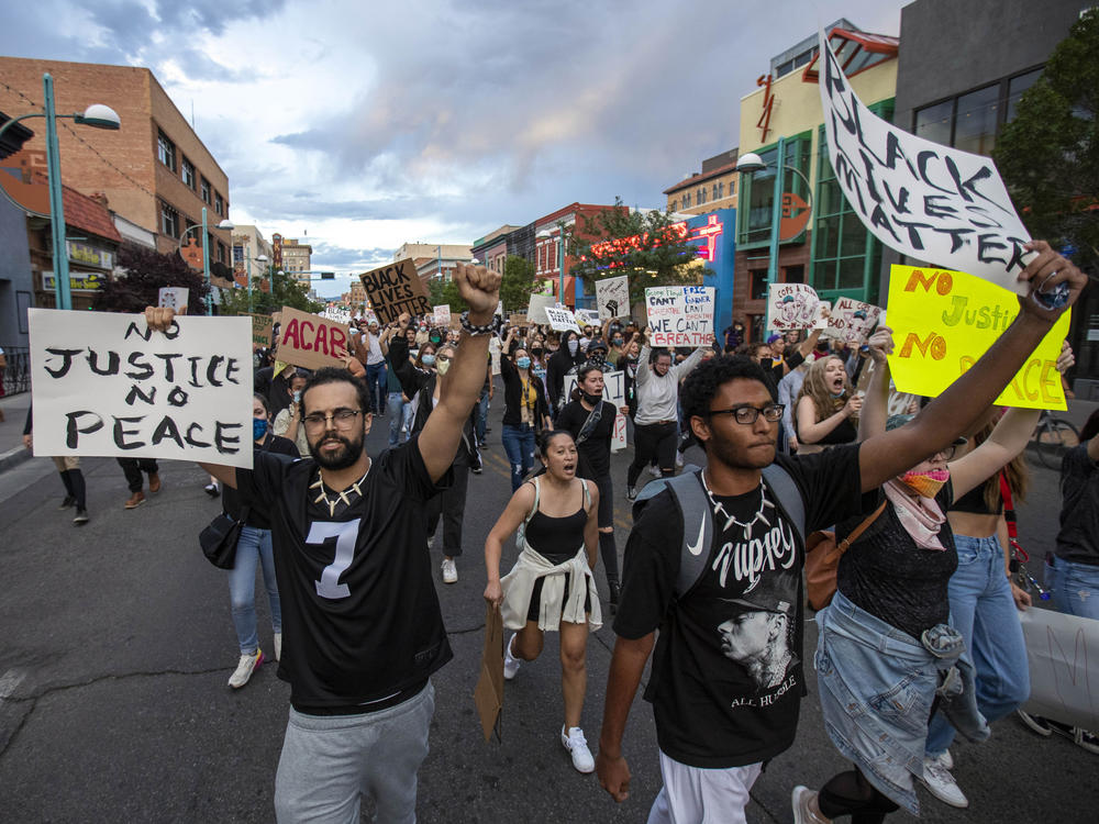 Demonstrators in Albuquerque protest the death of George Floyd on May 31, 2021. The high incidence of police killings in the state has been a topic activists have worked to address for years.
