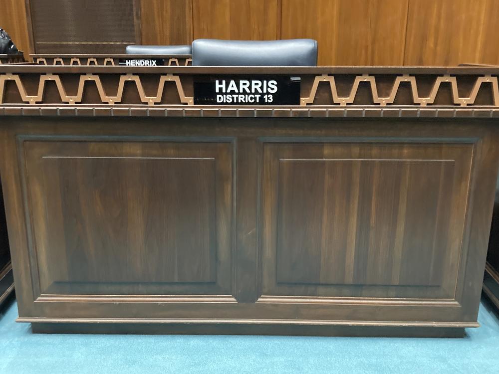 The desk used by Arizona Republican Rep. Liz Harris at the state Capitol in Phoenix stands empty moments after she was expelled from the Legislature on Wednesday.