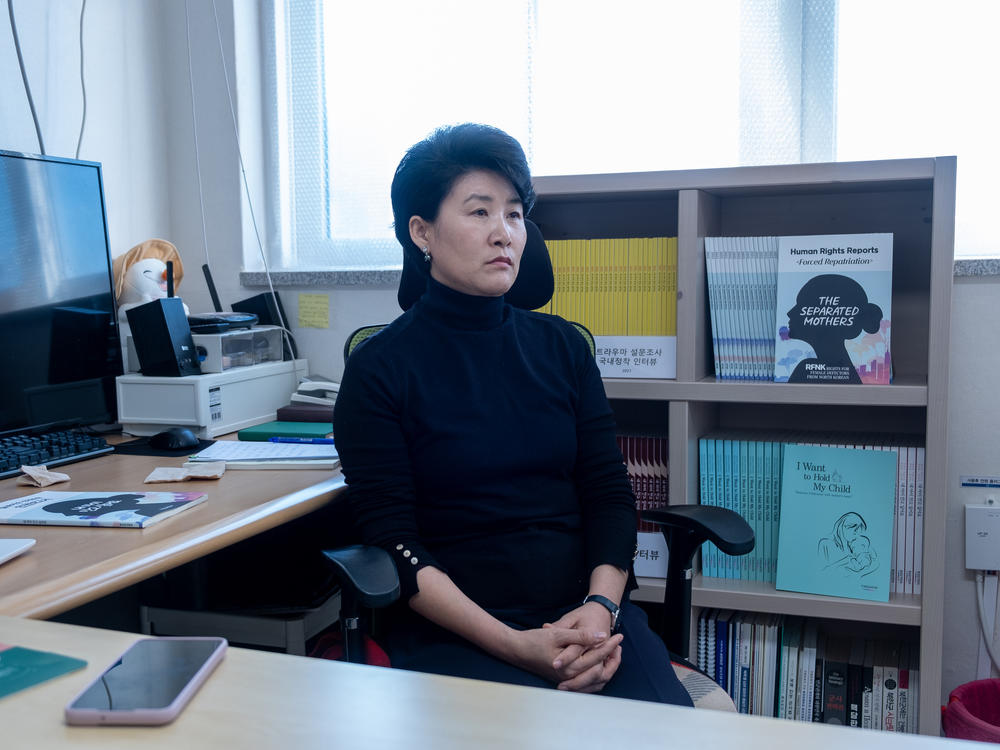 Kim Jeong-ah in her office, on the outskirts of Seoul. Her group tries to help female defectors from North Korea who are separated from their children in China and North Korea.