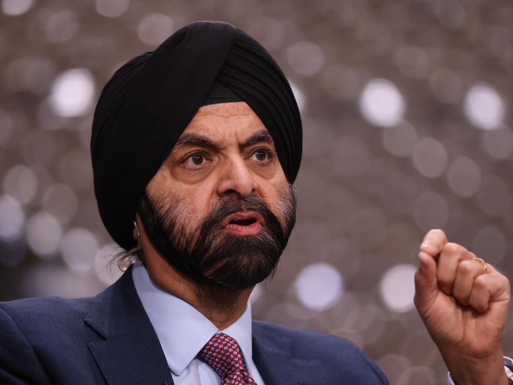Ajay Banga, who the Biden administration has chosen to lead the World Bank, speaks in London in March.