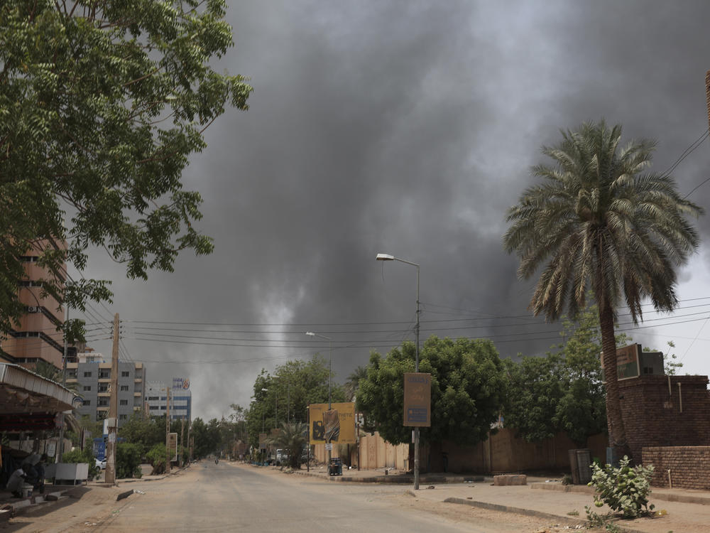 Smoke is seen rising in Khartoum, Sudan, on Saturday.