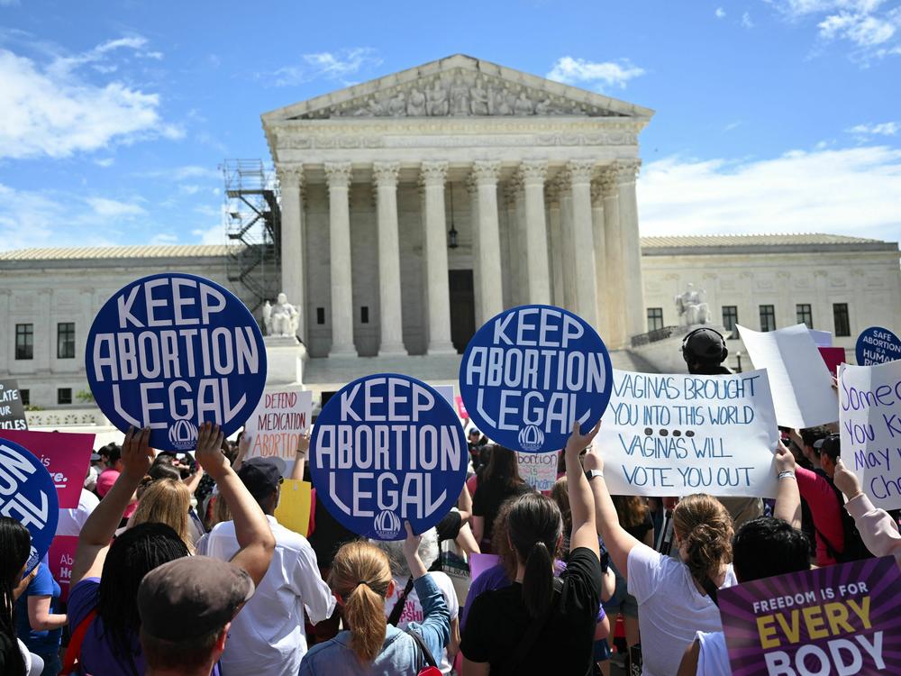 Demonstrators rally in support of abortion rights at the Supreme Court in Washington, D.C., on Saturday.
