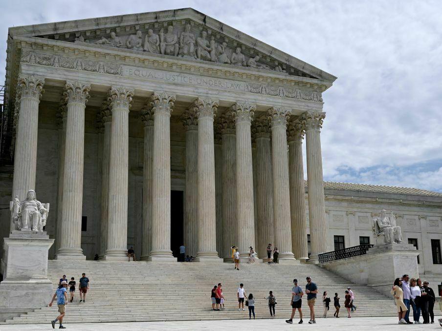 People walk outside the U.S. Supreme Court in Washington, D.C., on Friday.