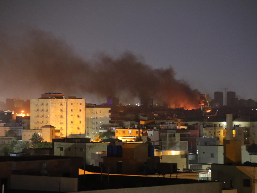 Smoke rises during clashes in the Sudanese capital of Khartoum on April 16. 
