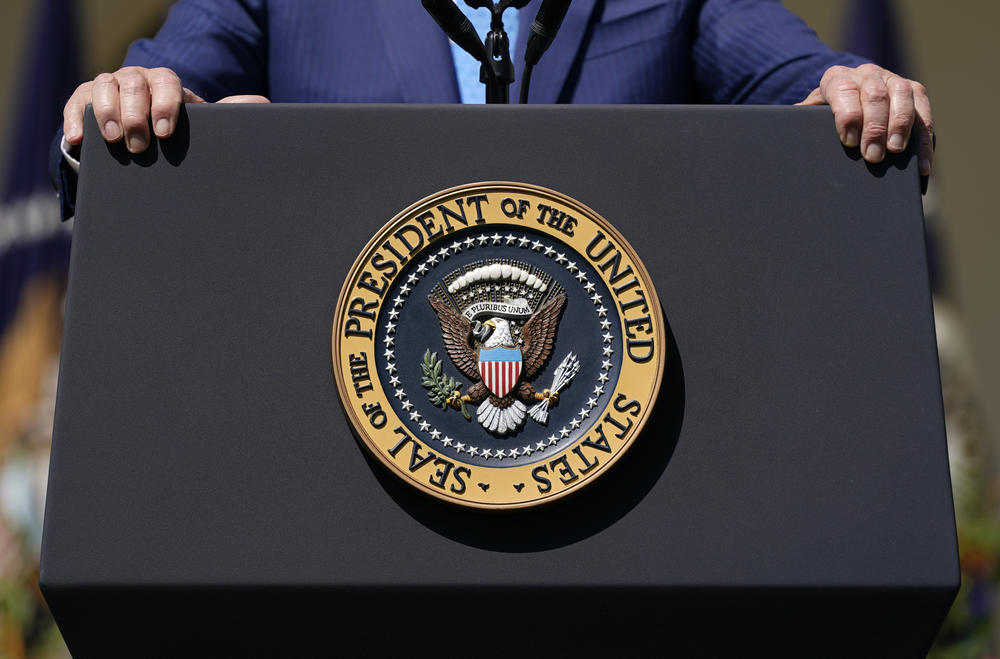 President Biden speaks in the Rose Garden of the White House on April 18 about efforts to increase access to child care.