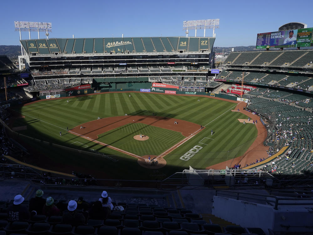 A game at the Oakland Coliseum in July 23, 2022. The Athletics have signed a binding agreement to purchase land for a new stadium in Las Vegas.
