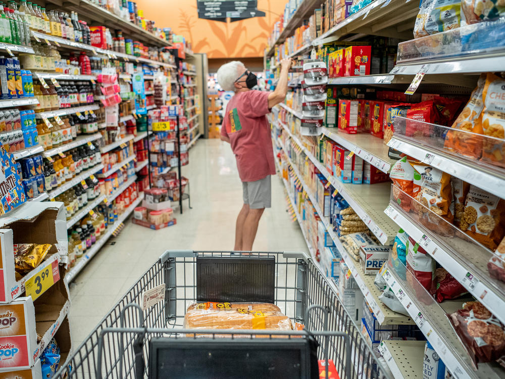 A customer shops in a grocery store on July 15, 2022, in Houston, Texas.