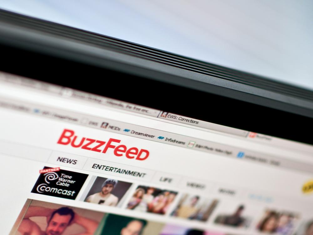 The logo of news website BuzzFeed in 2014. The company announced it was undergoing a 15% reduction in force and ending its news division.