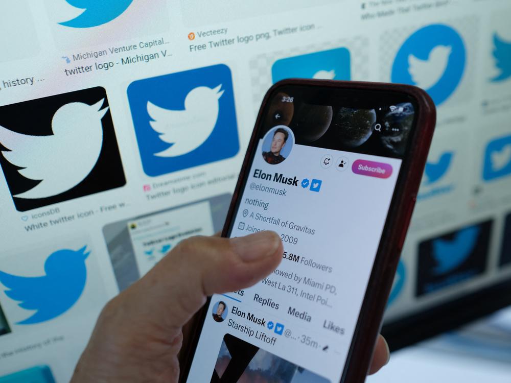 This illustration photo taken in Los Angeles on April 20, 2023, shows Elon Musk's account on a smartphone. Under Musk as CEO, Twitter has changed how it labels accounts.