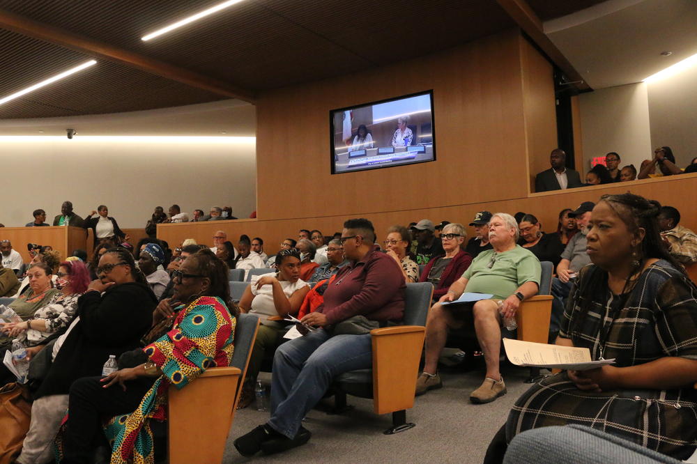 Residents gather at an Antioch, Calif., city council meeting to share their experiences of harassment and racism at the hands of local police and demand change.