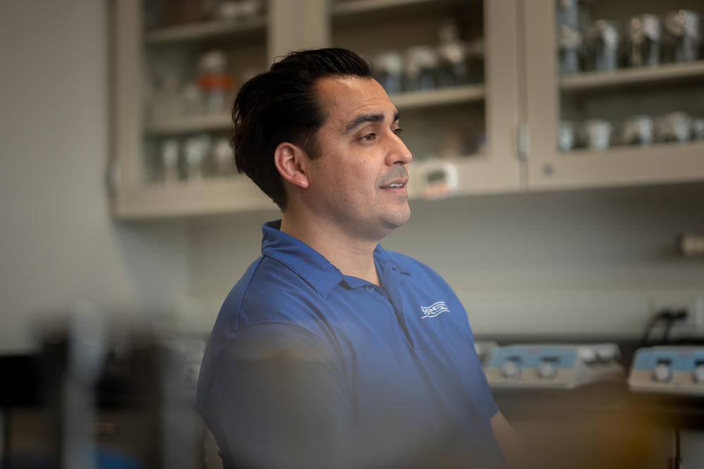 Raul Gonzalez, at a Hampton Road Sanitation District lab in Virginia Beach, Va. He leads the district's wastewater surveillance program which began monitoring COVID levels in March 2020.