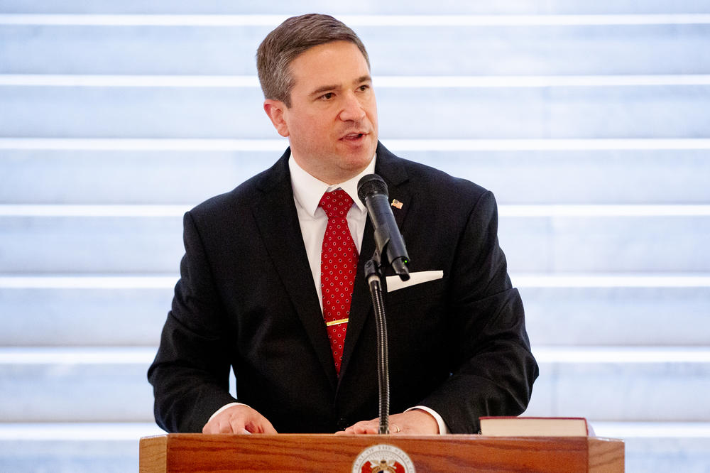 Andrew Bailey, newly appointed Missouri Attorney General, gives remarks after being sworn in on Tuesday, Jan. 3, 2023, at the Missouri Supreme Court in Jefferson City, Mo.