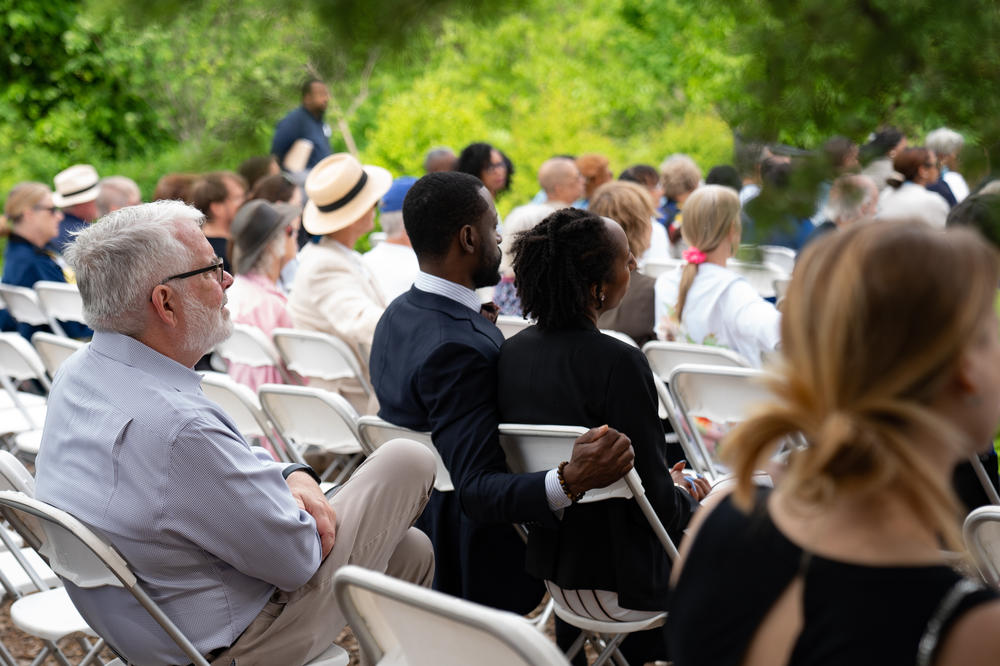 About 100 people gathered  Saturday at Arlington House, the national memorial to Gen. Robert E. Lee, in Virginia.