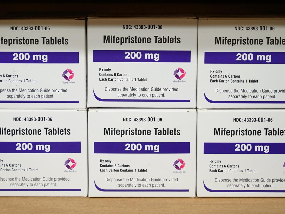 Boxes of the drug mifepristone sit on a shelf at the West Alabama Women's Center in Tuscaloosa, Ala., on March 16, 2022.