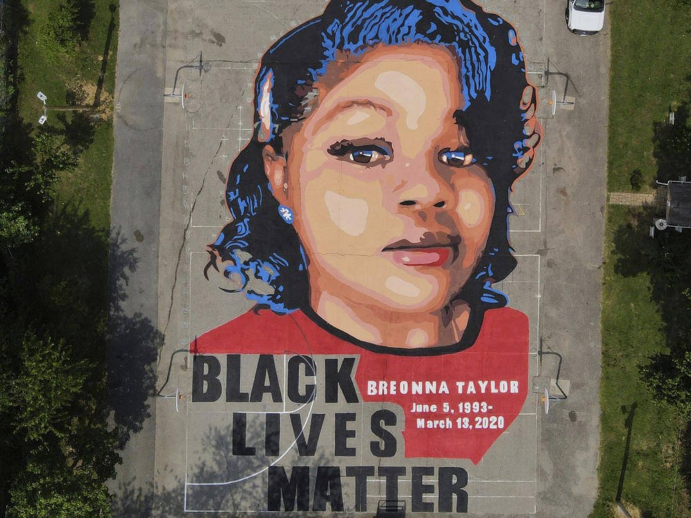 A ground mural depicting a portrait of Breonna Taylor is seen at Chambers Park in Annapolis, Md., on July 6, 2020.