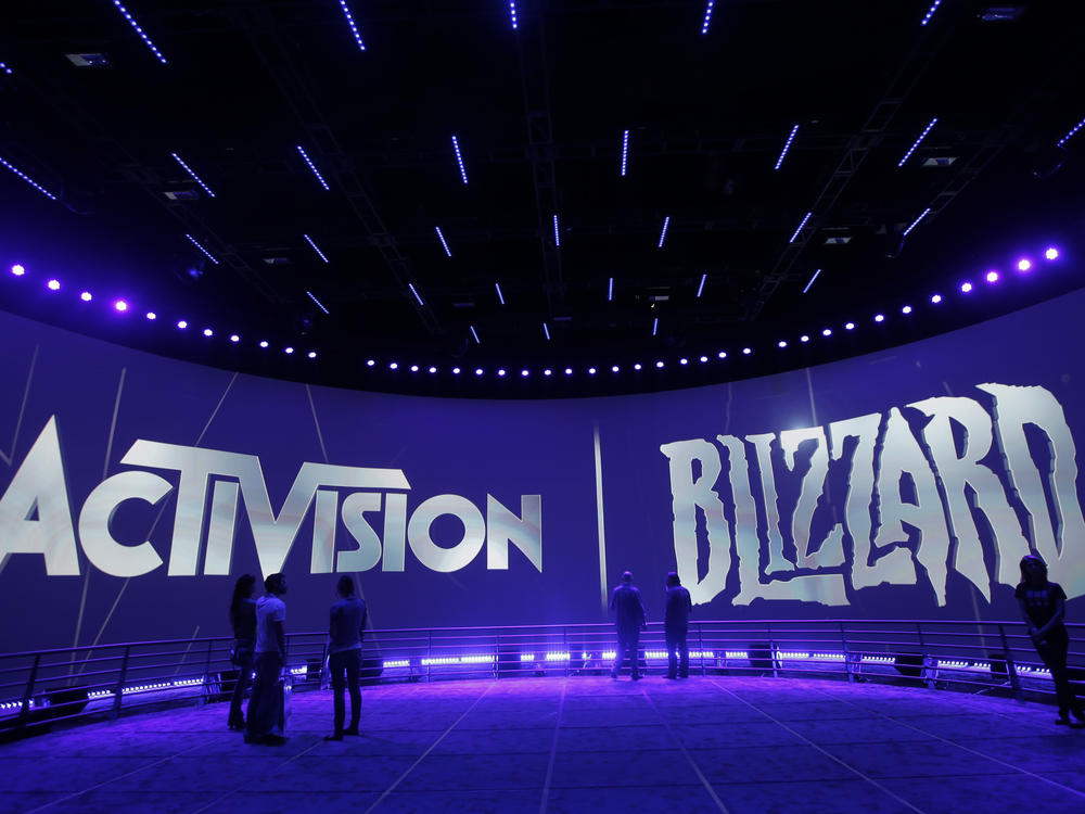 The Activision Blizzard Booth during the Electronic Entertainment Expo in Los Angeles on June 13, 2013. British regulators have blocked Microsoft's $69 billion deal to buy the video game maker over worries that it would stifle competition in the cloud gaming market.