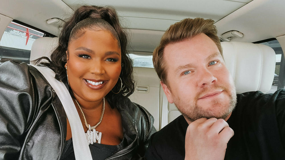 Lizzo joins James Corden for Carpool Karaoke in 2022.