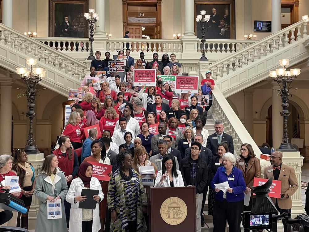 Georgia state Rep. Michelle Au, a Democrat, introduced several bills to strengthen Georgia's firearm laws at the Georgia state Capitol in Atlanta on Feb. 13, 2023.