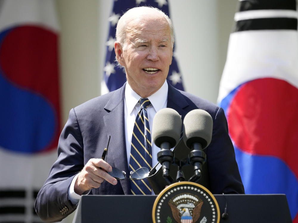 President Joe Biden speaks during a news conference with South Korea's President Yoon Suk Yeol on April 26, 2023, in Washington, D.C.