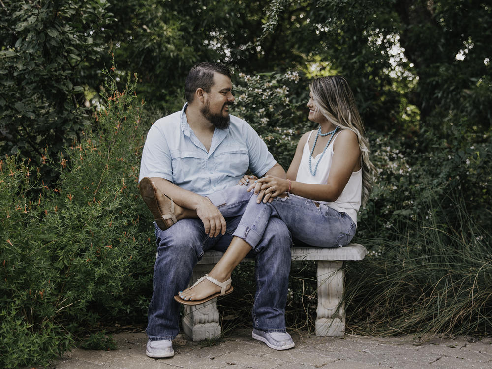 Dustin and Jaci Statton in an engagement photo from 2021. Jaci found out she had a partial molar pregnancy and couldn't get the abortion she needed in Oklahoma. They traveled to Kansas for care.