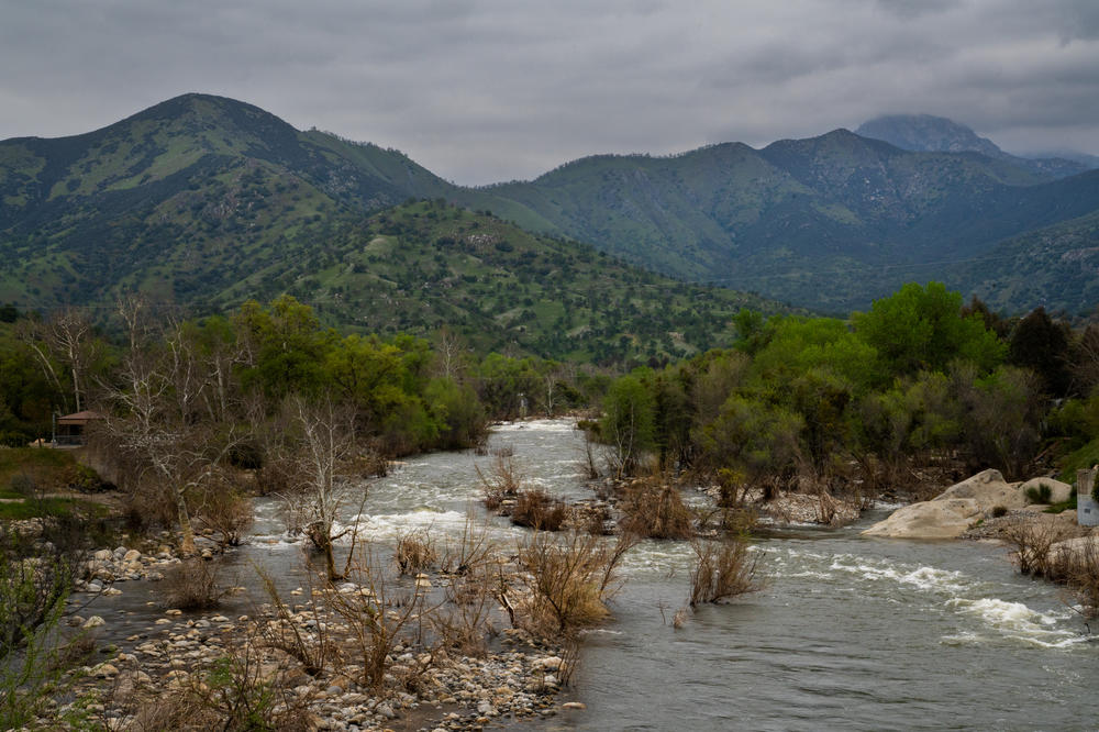 Water flows from the mountains and through Three Rivers toward the Terminus Dam.