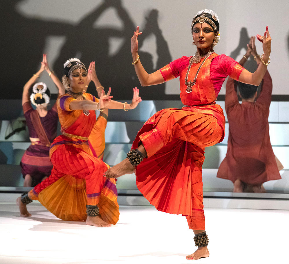 Ashwini Ramaswamy (left) and Aparna Ramaswamy perform <em>Fires of Varanasi</em> at the Joyce Theater in New York City.