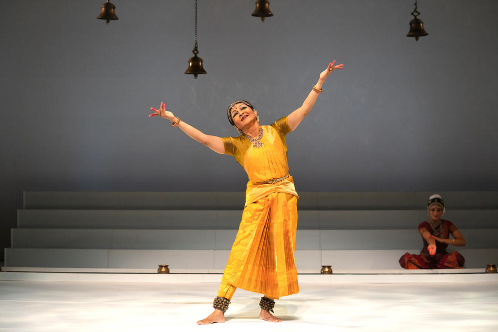 Ranee Ramaswamy in <em>Fires of Varanasi</em> at the Joyce Theater in New York City.