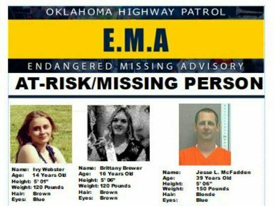 An Endangered Missing Advisory issued Monday said 14-year-old Ivy Webster and 16-year-old Brittany Brewer were last spotted with Jesse McFadden, a convicted sex offender.