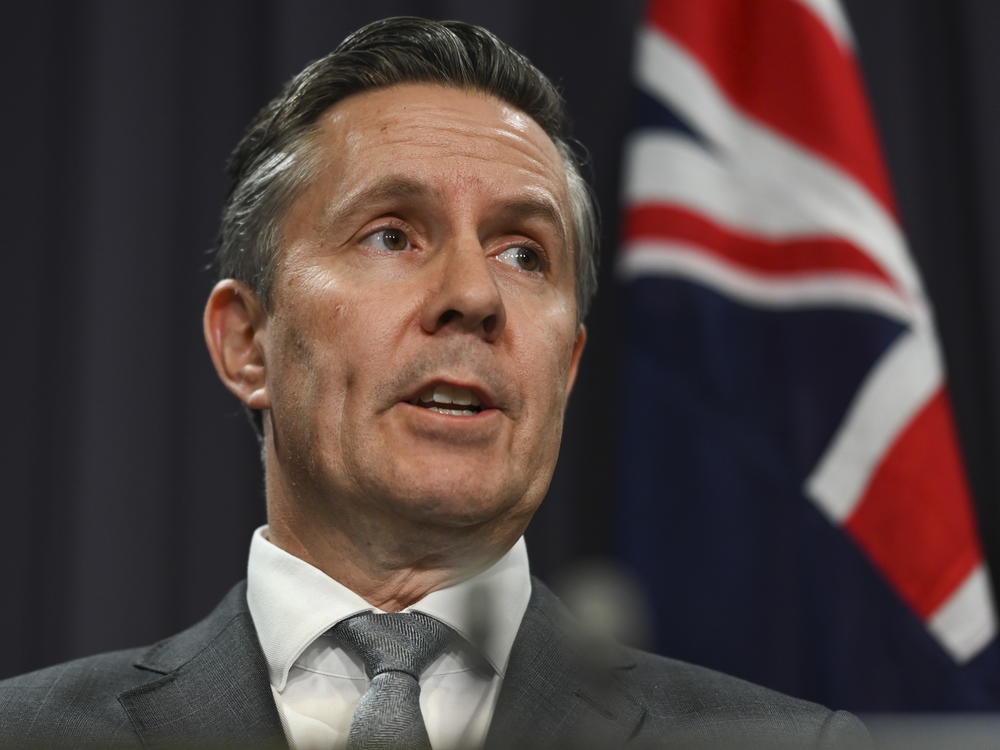 Australian Minister for Health and Aged Care Mark Butler addresses the media at Parliament House on March 30 in Canberra, Australia.