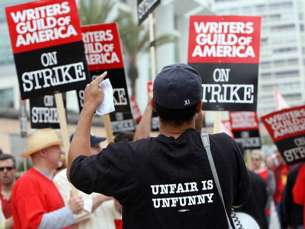 The Writers Guild of America is on strike, in its first work stoppage since 2007-2008. In that strike, writers demonstrated in front of the Fox studio in Los Angeles.